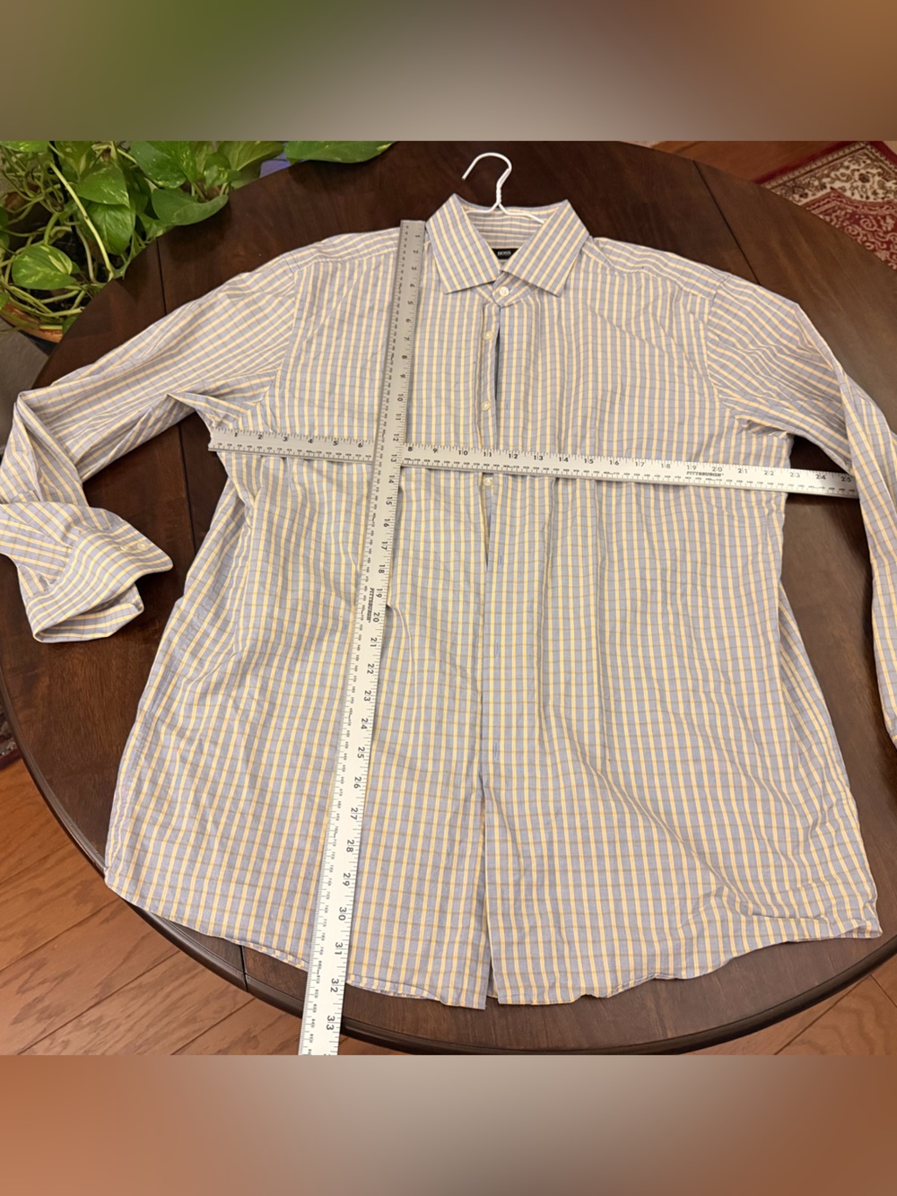 Hugo Boss Men's Striped Dress Shirt in Blue and Cream